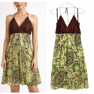 Y2K Bisou Bisou Crochet Paisley Boho Fairycore Festival Mini Dress